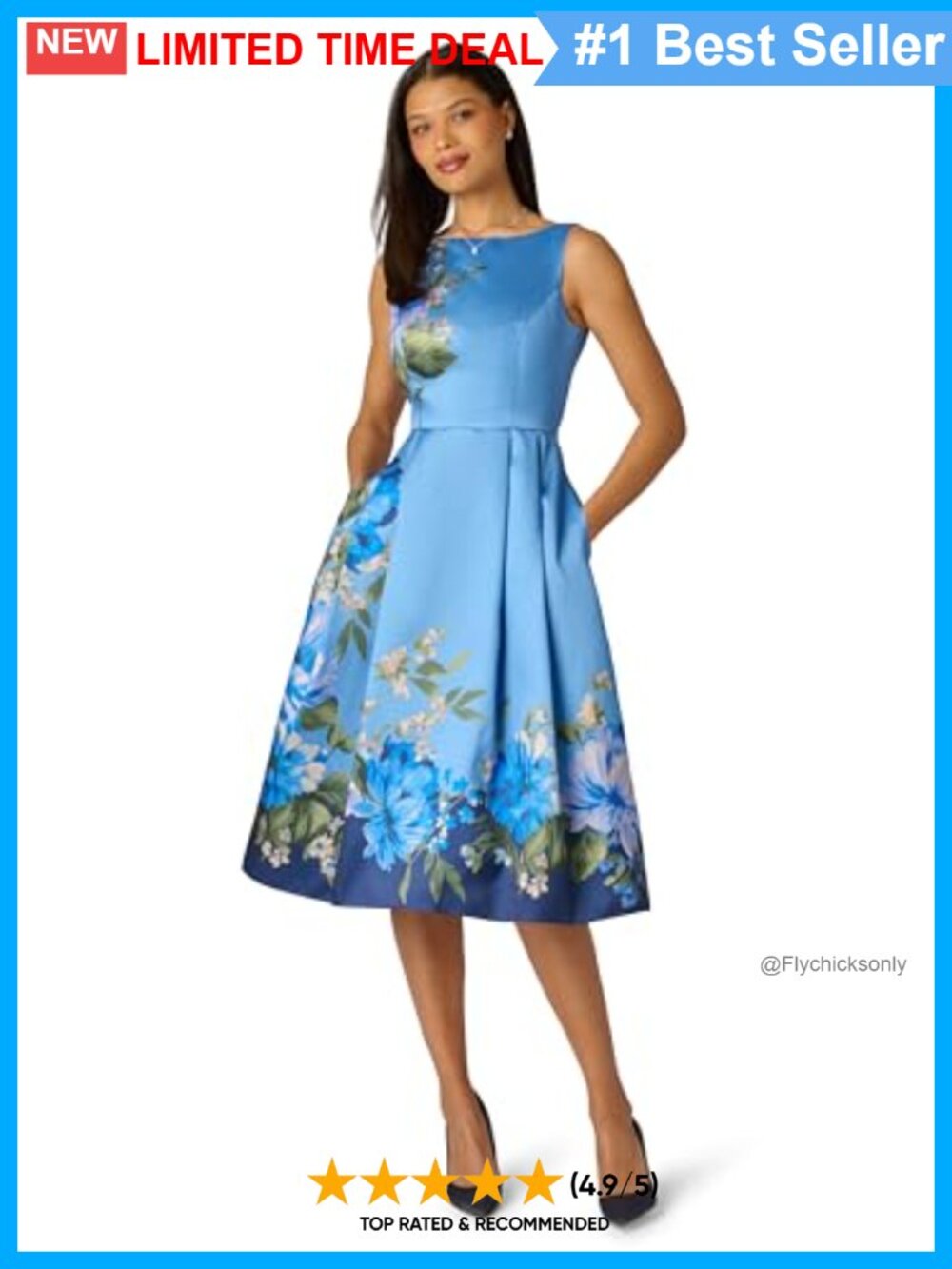 Sleeveless Floral Mikado Midi Dress with Pockets